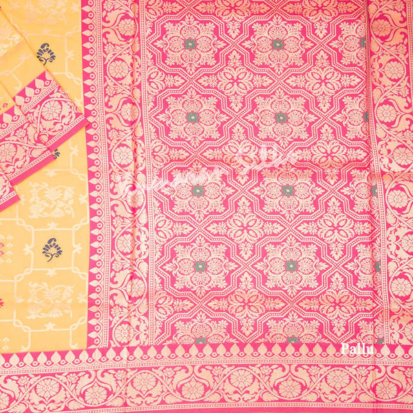 Semi Banaras Mango Yellow Zari Worked Saree 02 - Kumaran Silks