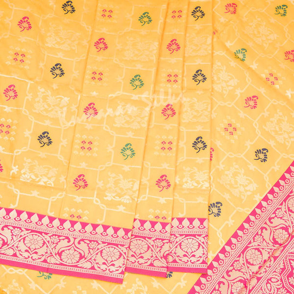 Semi Banaras Mango Yellow Zari Worked Saree 02 - Kumaran Silks