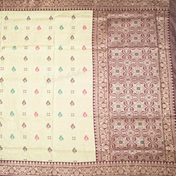 Semi Banaras Pista Green Zari Worked Saree - Kumaran Silks