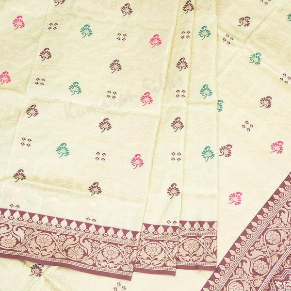 Semi Banaras Pista Green Zari Worked Saree - Kumaran Silks