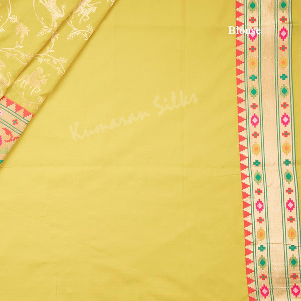 Semi Banaras Yellow Zari Worked Saree With Animal Design - Kumaran Silks