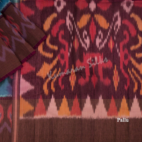 Blue Pochampally Silk Cotton Ikkat Printed Saree - Kumaran Silks