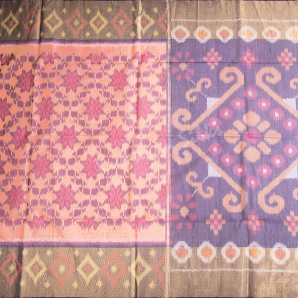 Shot Colour Pochampally Silk Cotton Ikkat Printed Saree - Kumaran Silks