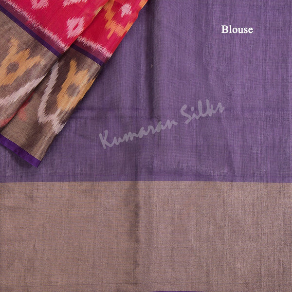 Hot Pink Pochampally Silk Cotton Ikkat Printed Saree - Kumaran Silks