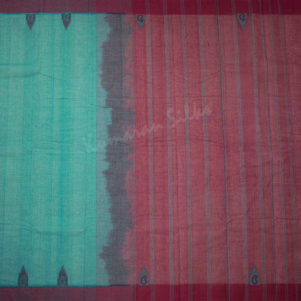 Kanchi Cotton Peacock Blue Thread Worked Saree