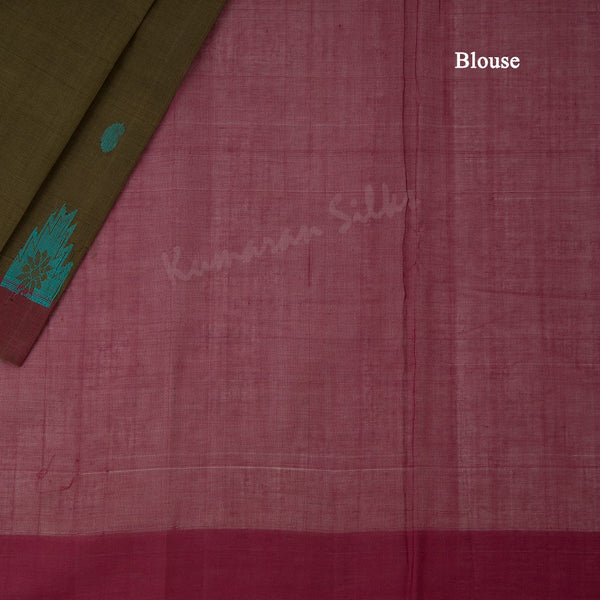 Kanchi Cotton Olive Green Thread Worked Saree