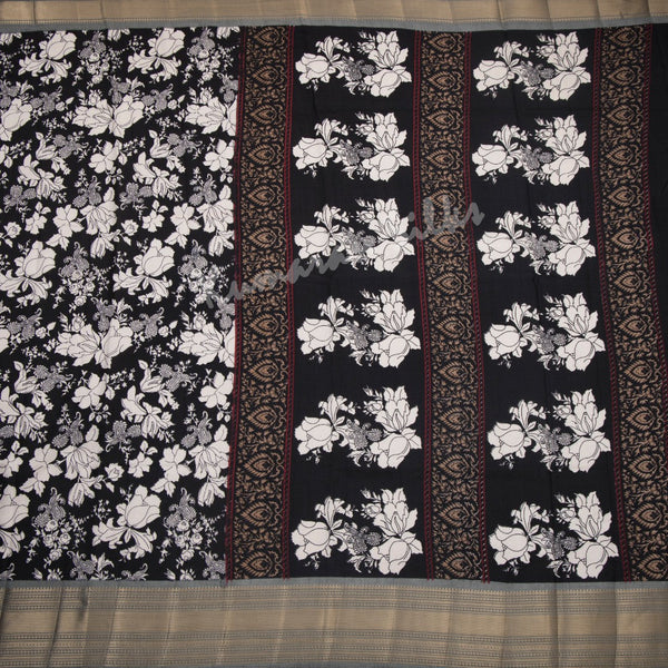 Semi Raw Silk Black Printed Saree 09