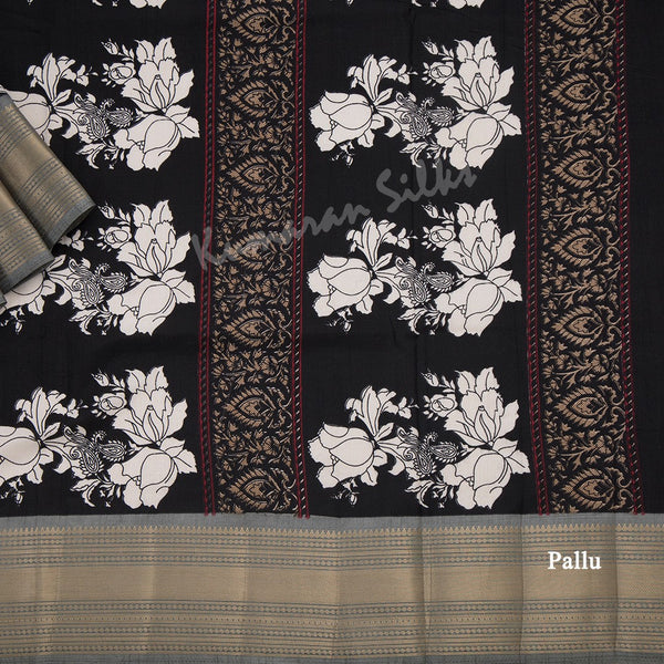 Semi Raw Silk Black Printed Saree 09