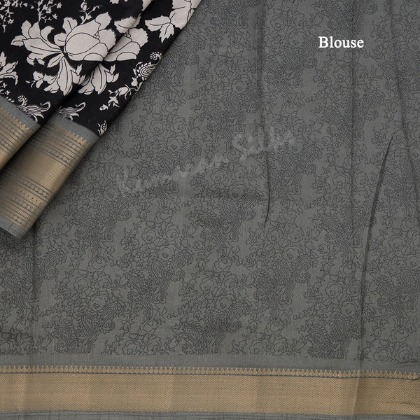 Semi Raw Silk Black Printed Saree 09