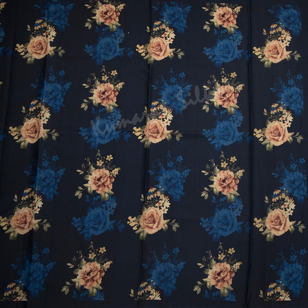 Semi Raw Silk Dark Blue Printed Saree 02