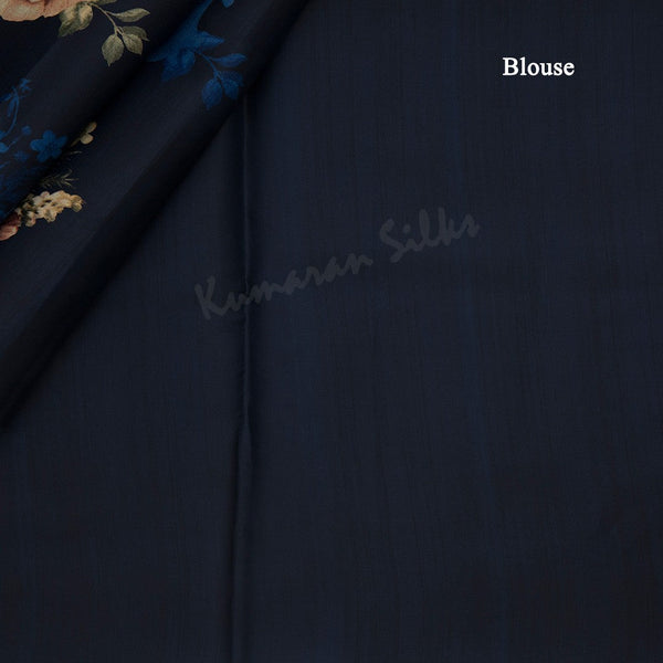 Semi Raw Silk Dark Blue Printed Saree 02