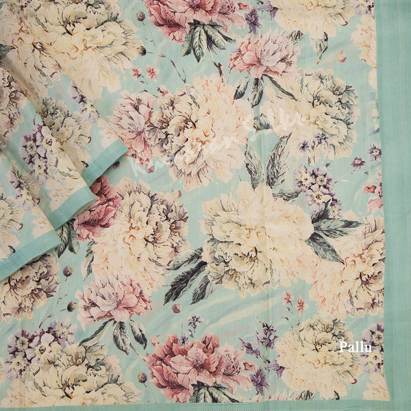 Semi Raw Silk Powder Blue Printed Saree