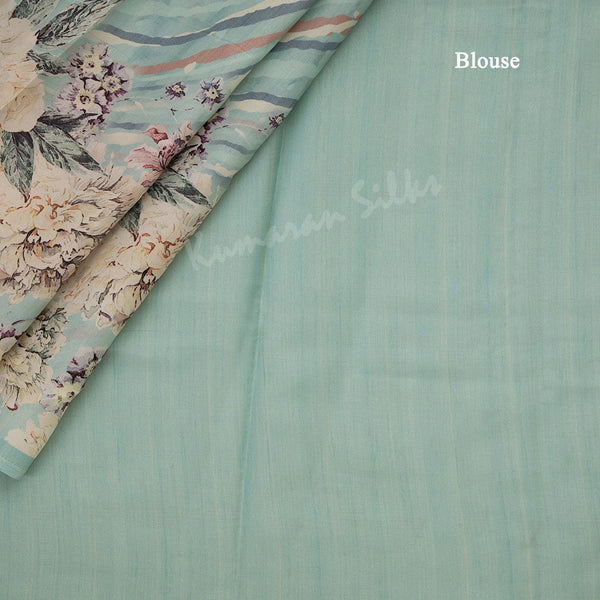 Semi Raw Silk Powder Blue Printed Saree