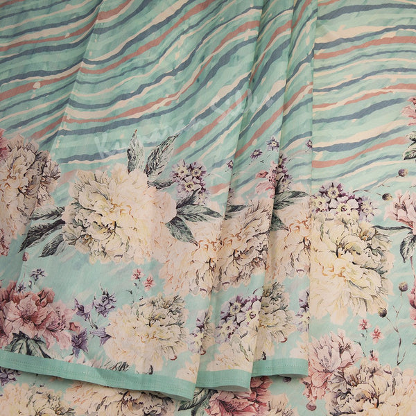 Semi Raw Silk Powder Blue Printed Saree