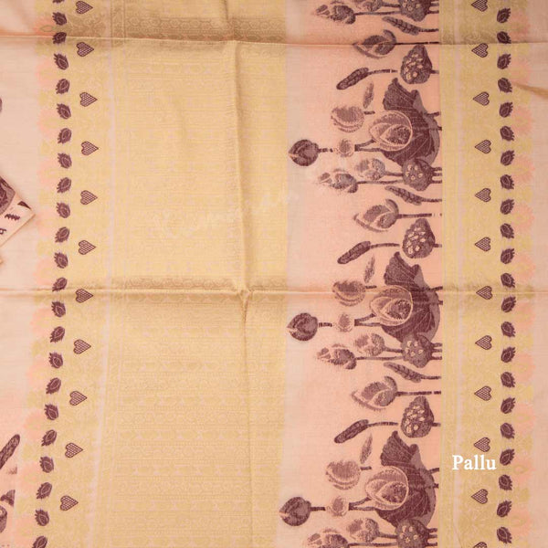 Semi Raw Silk Peach Floral Printed Saree