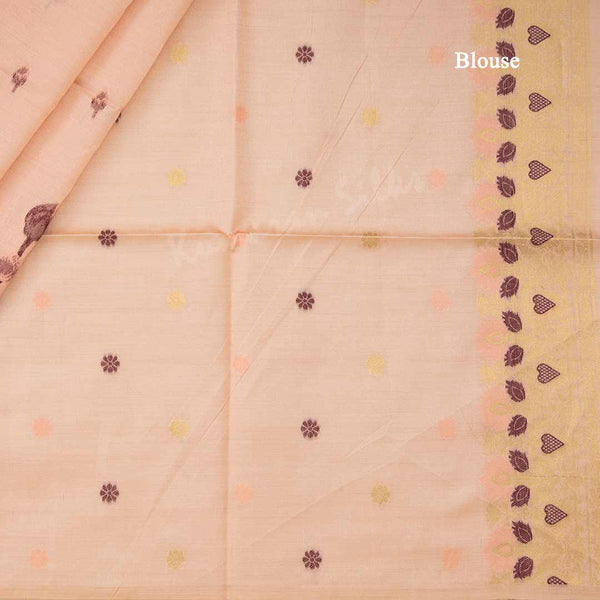 Semi Raw Silk Peach Floral Printed Saree