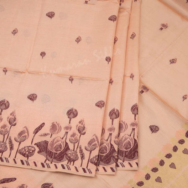 Semi Raw Silk Peach Floral Printed Saree