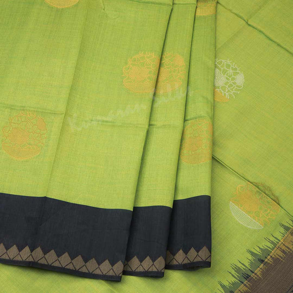 Semi Raw Silk Lime Green Zari Worked Saree