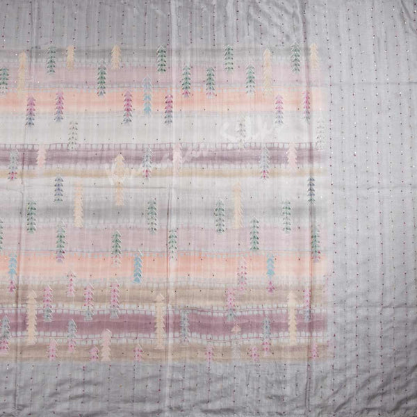 Semi Raw Silk Multi Colour Printed With Thread Embroidered Saree