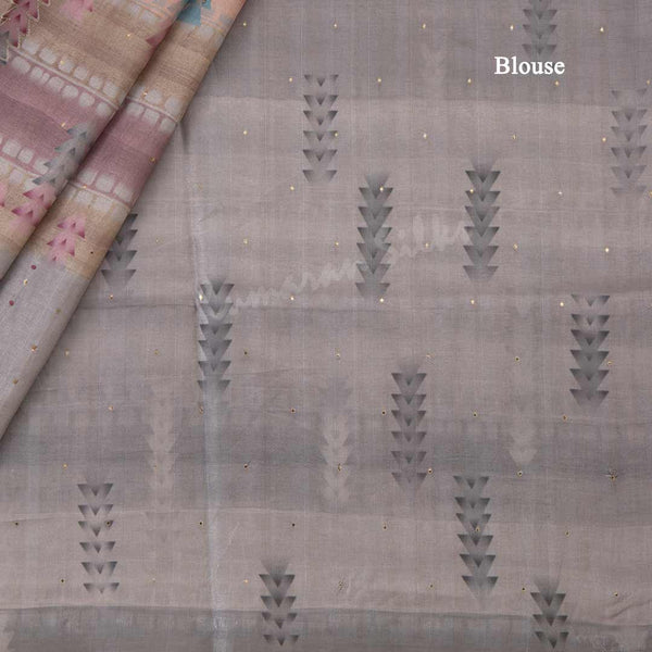 Semi Raw Silk Multi Colour Printed With Thread Embroidered Saree - Kumaran Silks