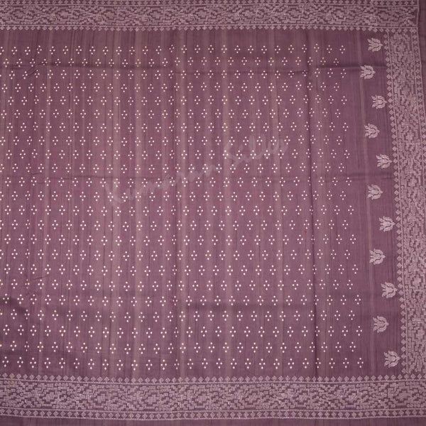 Semi Raw Silk Dark Purple Printed Saree With Thread Border