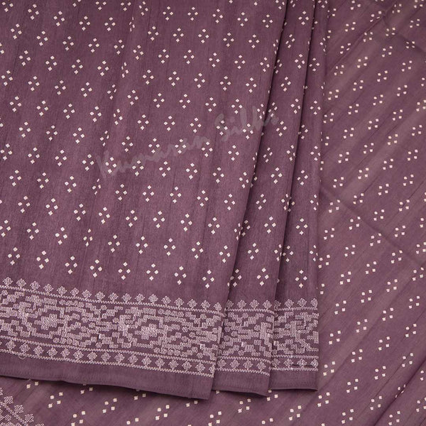Semi Raw Silk Dark Purple Printed Saree With Thread Border
