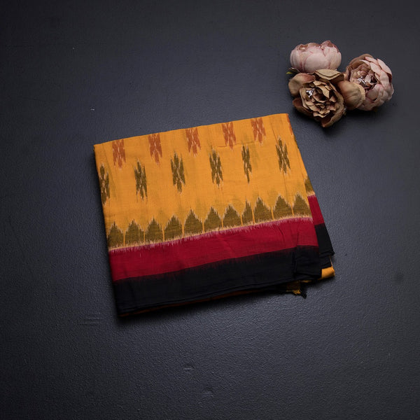 Pochampally Cotton Mango Yellow Printed Saree