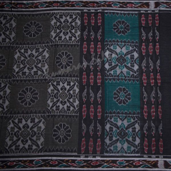 Pochampally Cotton Dark Grey Printed Saree 02