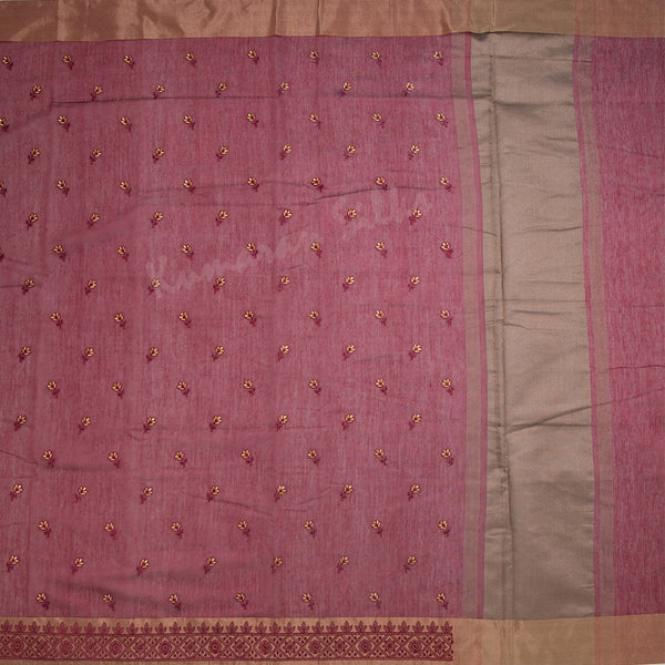 Semi Raw Silk Maroon Thread embroidered Saree 02