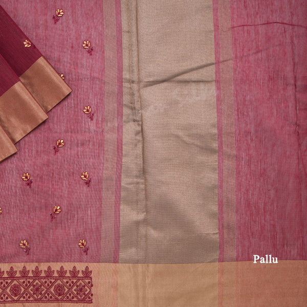 Semi Raw Silk Maroon Thread embroidered Saree 02