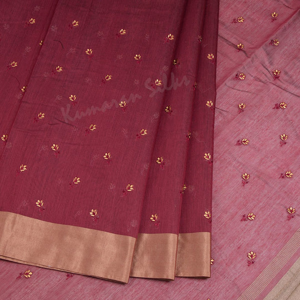 Semi Raw Silk Maroon Thread embroidered Saree 02