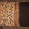 Semi Raw Silk Light Brown Checked Leaf Printed Saree