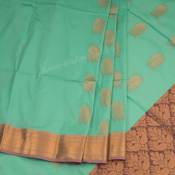 Semi Soft Silk Mint Green Zari Worked Saree 03