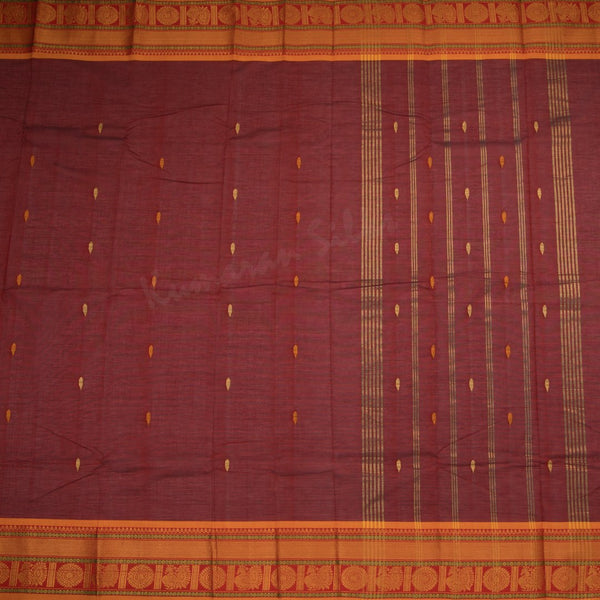 Chettinad Cotton Maroon Thread Embossed Saree Without Blouse