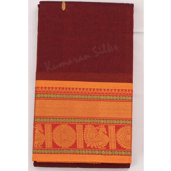 Chettinad Cotton Maroon Thread Embossed Saree Without Blouse