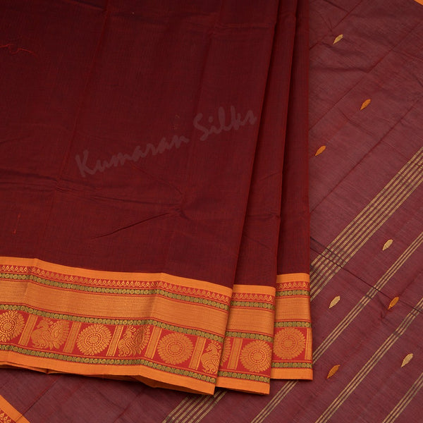 Chettinad Cotton Maroon Thread Embossed Saree Without Blouse