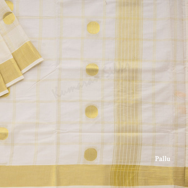 Kerala Cotton Cream Checked Saree 03