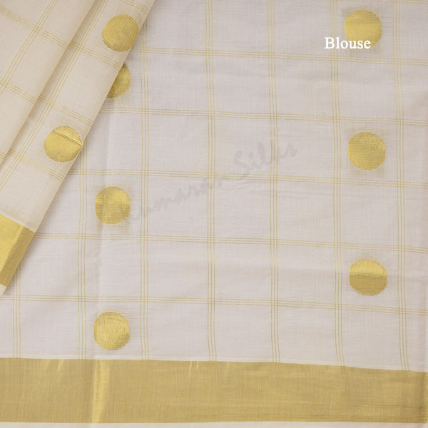 Kerala Cotton Cream Checked Saree 03
