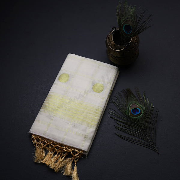 Kerala Cotton Cream Checked Saree 03