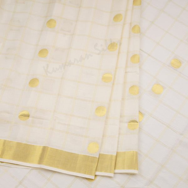 Kerala Cotton Cream Checked Saree 03