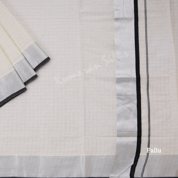 Kerala Cotton Cream Checked Saree 04