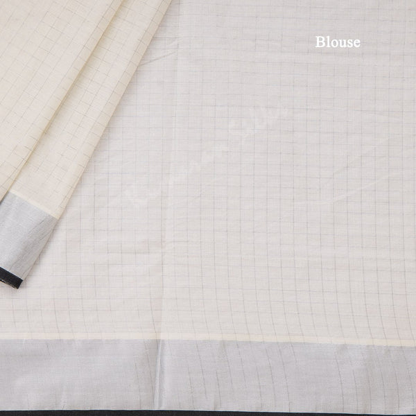 Kerala Cotton Cream Checked Saree 04