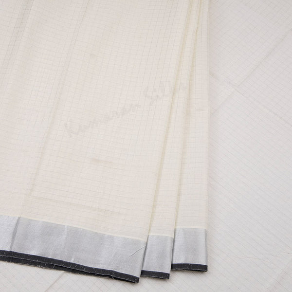 Kerala Cotton Cream Checked Saree 04
