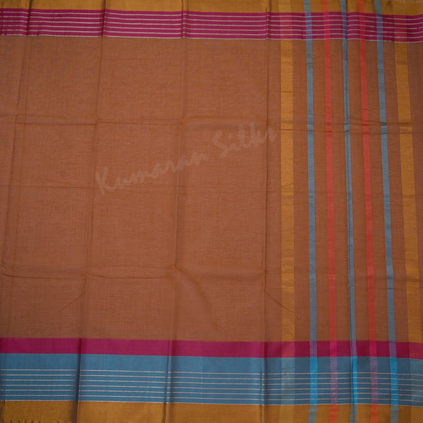 Gadwal Cotton Cinnamon Brown Plain Saree