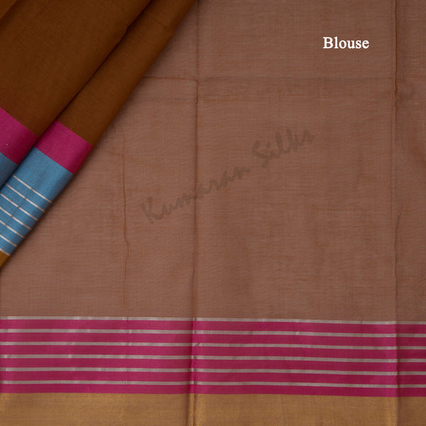 Gadwal Cotton Cinnamon Brown Plain Saree