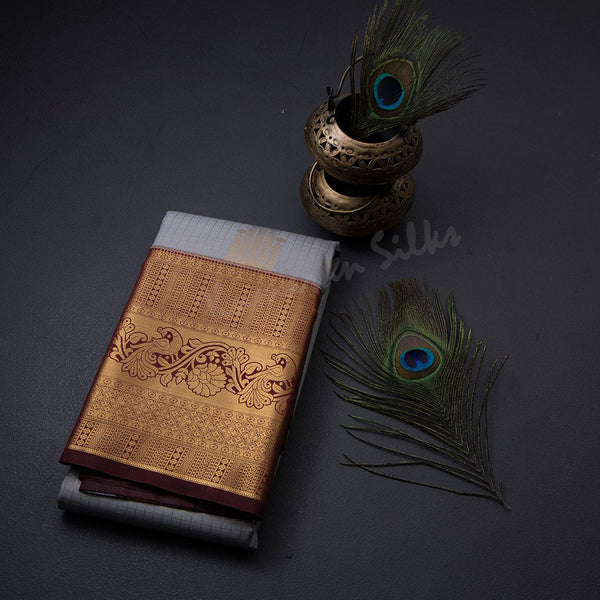 Semi Silk Grey Zari Worked Saree 03