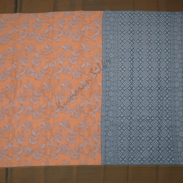 Silk Cotton Light Orange Embossed Saree