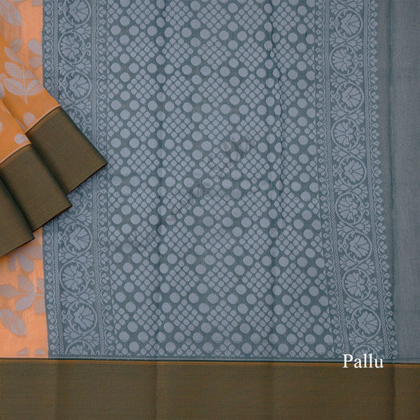 Silk Cotton Light Orange Embossed Saree