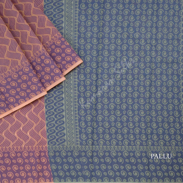 Silk Cotton Light Peach Embossed Saree