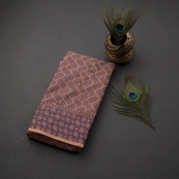 Silk Cotton Light Peach Embossed Saree